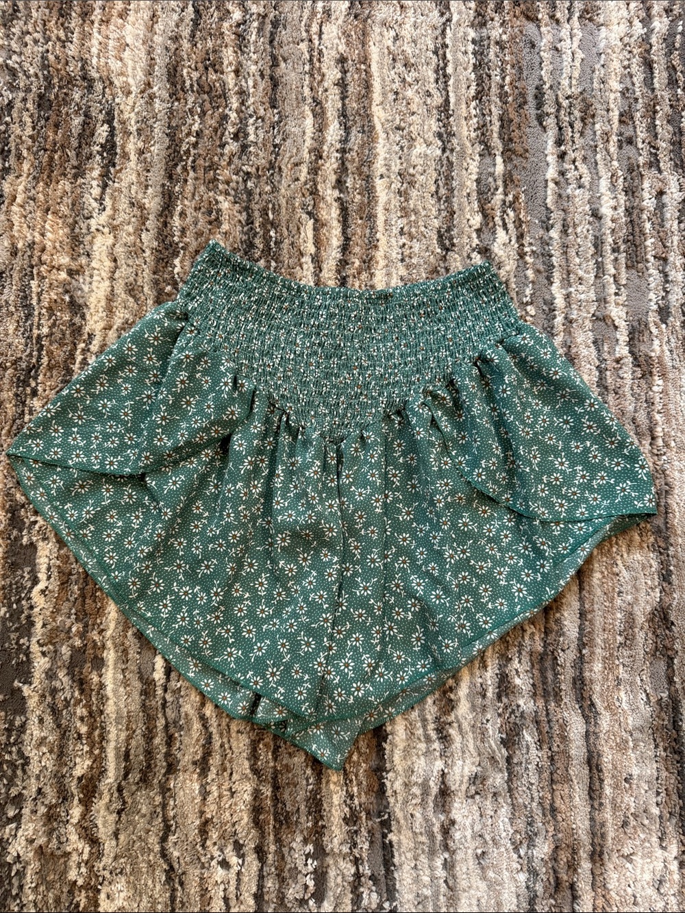 Green Floral Smocked-Waist Women’s Skort
